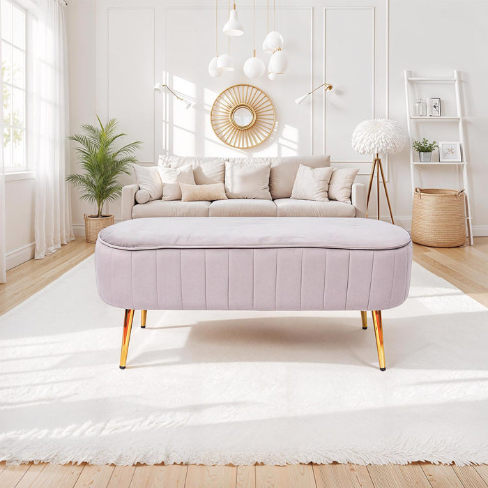 Loretta Mink Velvet Cushioned Bench Seat | Modern Ribbed Design