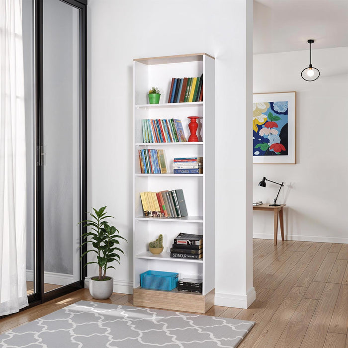 Adore Teen White & Oak 6 Tier Bookcase Shelving Unit
