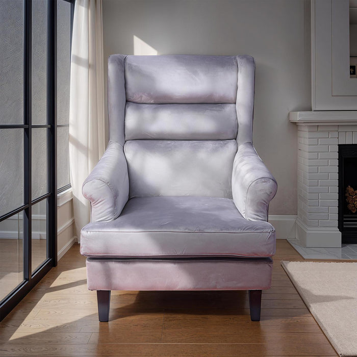 Loretta Velvet Cushioned Ribbed Back Armchair | Grey & Mink