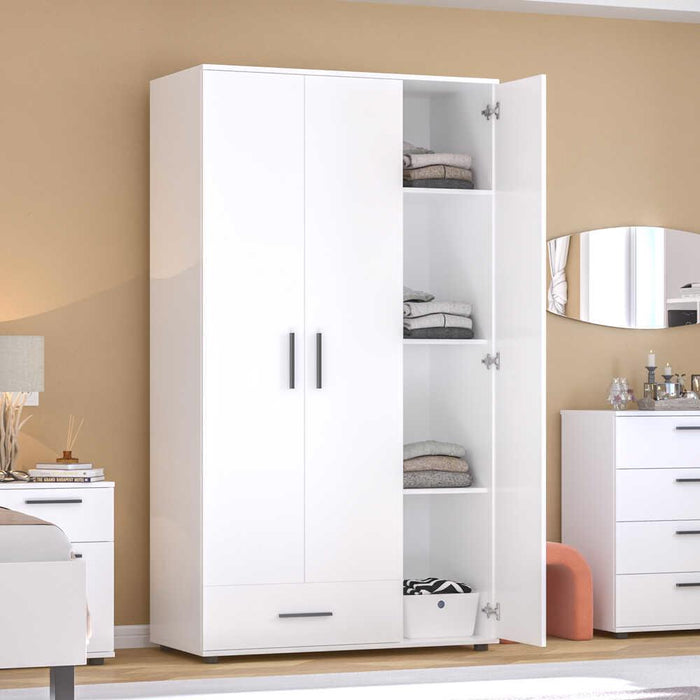 Adore Matt White 3 Door 1 Drawer Combi Wardrobe with Shelves