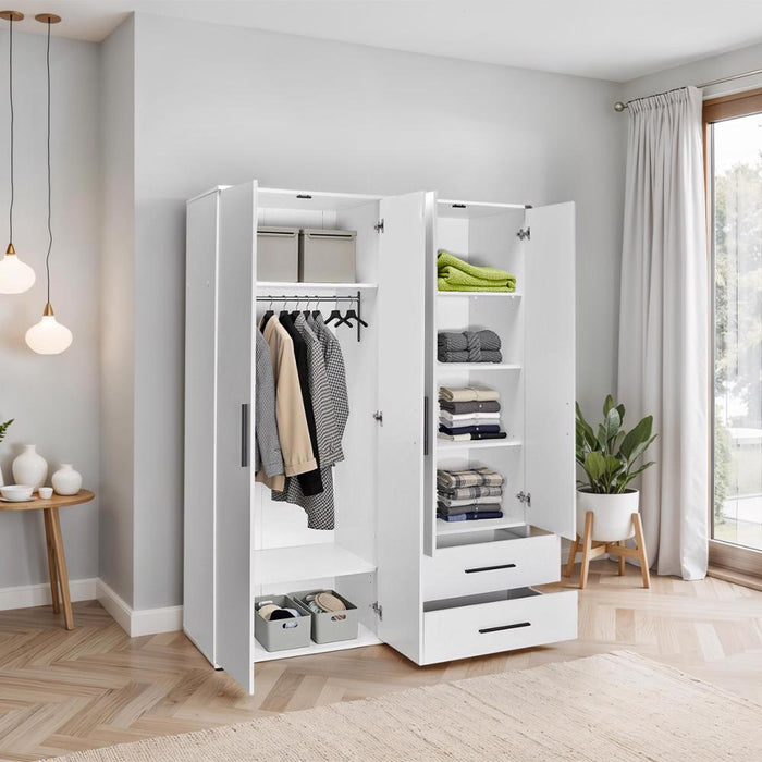Adore Matt White 4 Door 2 Drawer Combi Wardrobe with Shelves