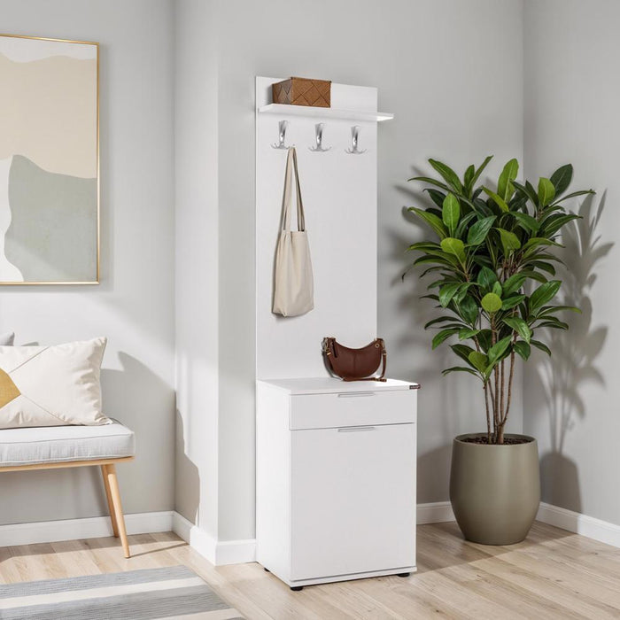 Adore White Hall Stand with Drawer, Hooks & Shoe Cupboard – Entryway Organiser