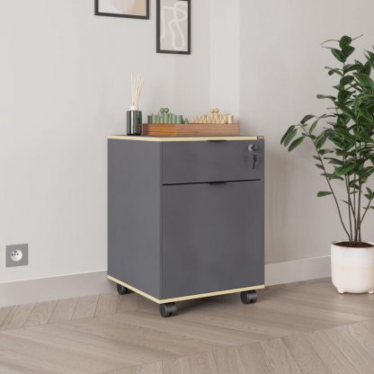 Adore Rio Anthracite Grey Mobile Office Storage Cart with Lockable Drawer