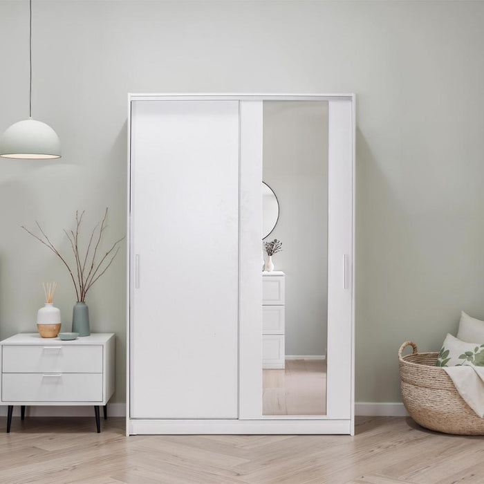 Adore Matt White Sliding 2 Door Wardrobe 120cm with Mirror