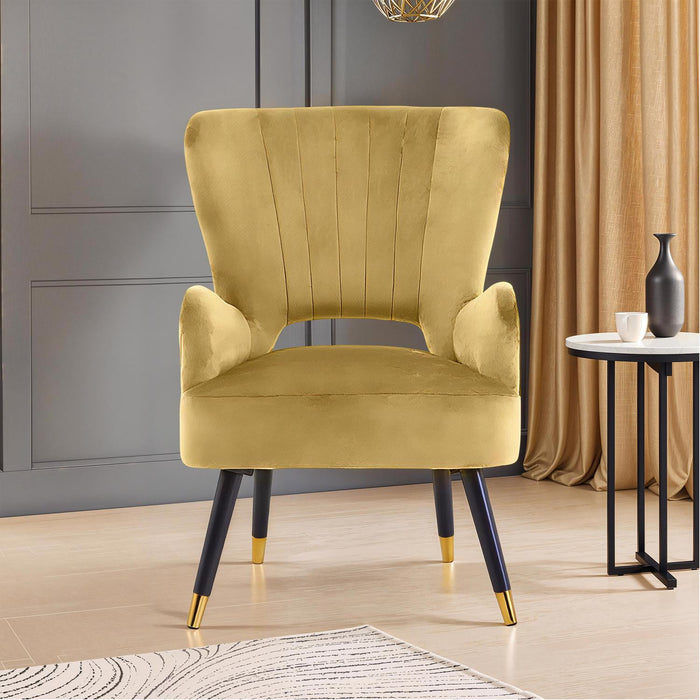 Loretta Mustard Velvet Cut Out Armchair | Modern Accent Chair