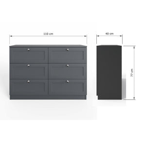FWStyle Artus Shaker 6 Drawer Chest Of Drawers Matt Grey or Matt White