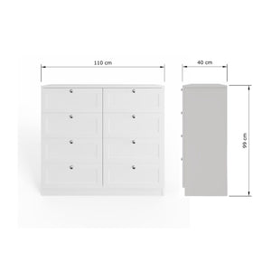 FWStyle Artus Shaker 8 Drawer Chest Of Drawers Matt Grey or Matt White