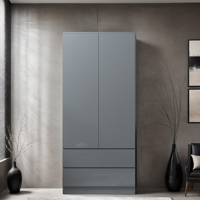 Stora 2 Door 2 Drawer Combination Wardrobe – Grey Gloss, Matt Black, Matt Dark Grey & Matt White