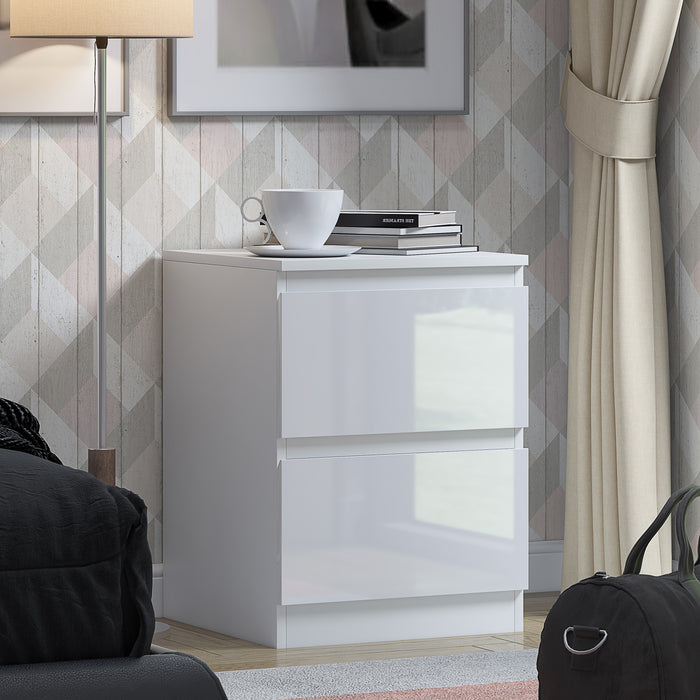 Stora 2 Drawer Bedside Cabinet – Black Gloss, Grey Gloss, White Gloss, Matt Black, Matt Dark Grey & Matt White