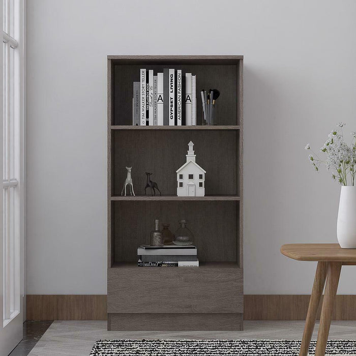 Stora 3 Shelf Bookcase 120cm With Bottom Drawer – Rustic Oak