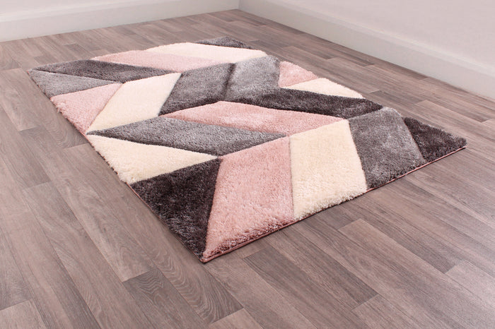 3D Carved Blocks Blush Shaggy Rug by Ultimate Rug