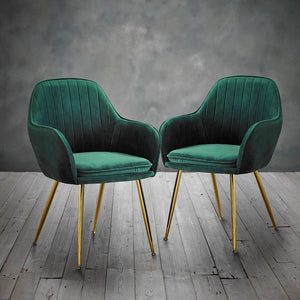 Pair of Lara Velvet Dining Chairs - Forest Green