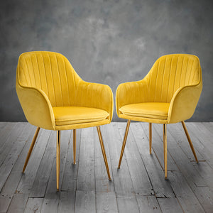 Pair of Lara Velvet Dining Chairs - Ochre Yellow