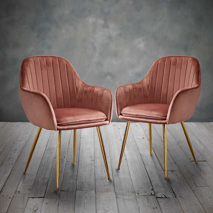 Pair of Lara Velvet Dining Chairs - Vintage Pink