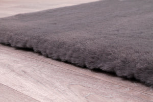 Luxe Faux Fur Plain Charcoal Rug