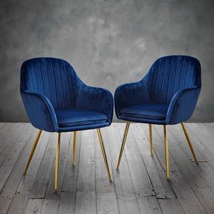 Pair of Lara Velvet Dining Chairs - Royal Blue